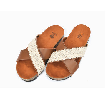 Ecru Fringed Cross Slides